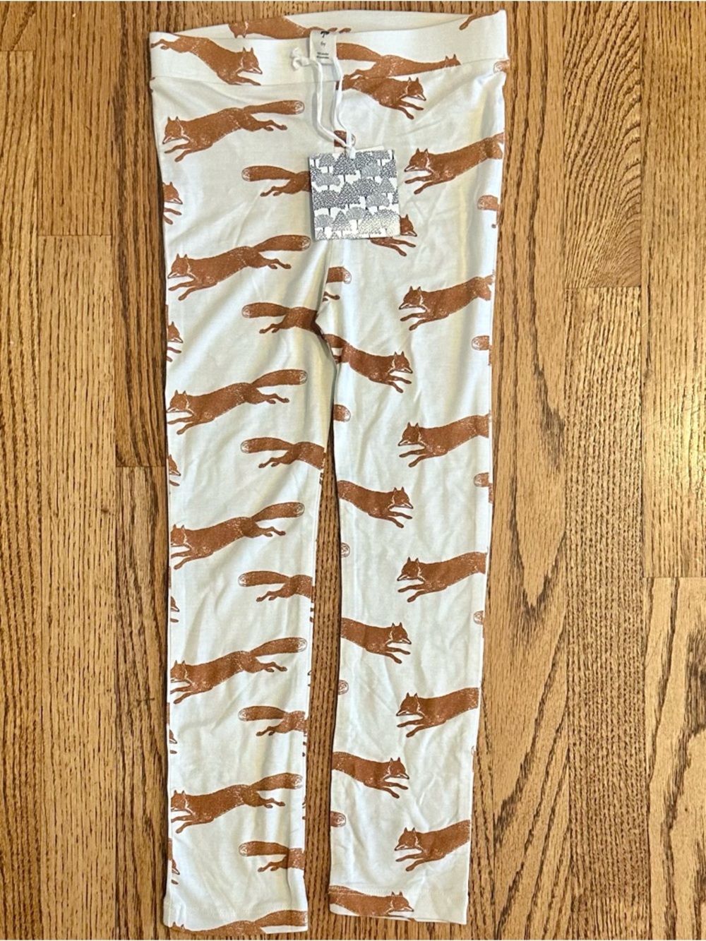 kate quinn Cream Pajama Pants with Brown Fox Print